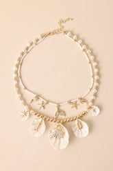 Sunkissed Living Gold Ivory Pearl Layered Coastal Charm Necklace