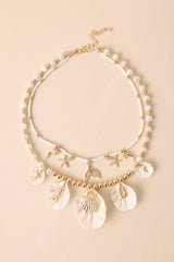 Sunkissed Living Gold Ivory Pearl Layered Coastal Charm Necklace