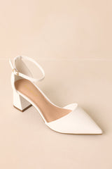 The Perfect Occasion White Pointed Toe Ankle Strap Block Heels