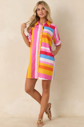 Happy Hour Hues Multi Stripe Cotton Mini Shirt Dress