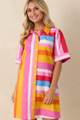 Happy Hour Hues Multi Stripe Cotton Mini Shirt Dress