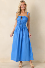 MINKPINK Liana Blue Cotton Tie Detail Midi Dress