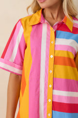 Happy Hour Hues Multi Stripe Cotton Mini Shirt Dress
