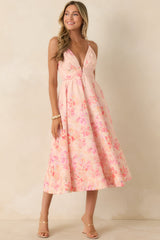 ASTR The Label Janna Pink Floral Midi Dress