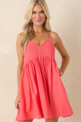 Talk Flirty to Me Coral Pink Woven Mini Dress