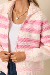 Looking Like Love Pink Multi Chunky Knit Stripe Zip Up Sweater Jacket