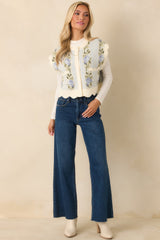 Bloom Baby Bloom Light Blue Floral Knit Scalloped Cropped Vest