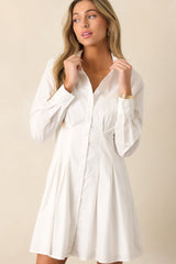 Business Brunch Cotton Ivory Button Front Mini Dress