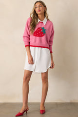 Strawberry Picking Pink Cropped Long Sleeve Sweater