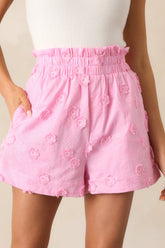 Take A Stroll Pink Floral Embroidered Shorts