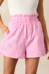 Take A Stroll Pink Floral Embroidered Shorts