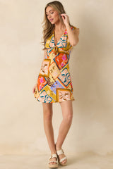 MINKPINK Rosin Yellow Multi Bold Scarf Print Mini Dress