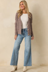 Always The Answer Taupe Ribbed Knit Button Up Cardigan