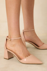 The Perfect Occasion Beige Pointed Toe Ankle Strap Block Heels