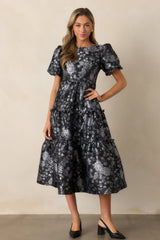 Follow My Lead Black Floral Jacquard Midi Dress