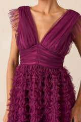 Fearless Hearts Plum Ruffle Midi Dress