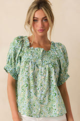 Paradisa Clearwater Seaglass Green Cotton Puff Sleeve Blouse