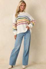 That Tracks Ivory Multi Knit Striped Crewneck Sweater
