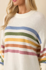 That Tracks Ivory Multi Knit Striped Crewneck Sweater