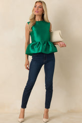 Prosperina Morrigan Emerald Green Peplum Top