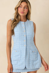 Won't Back Down Light Blue Textured Woven Sleeveless Mini Dress