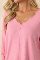 Wind Down Bubblegum Pink Knit Long Sleeve V-Neck Sweater