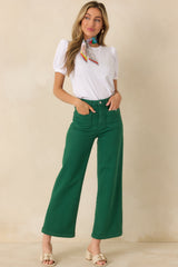 Right Where We Are Kelly Green Cotton High Waisted Wide Leg Jeans