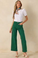 Right Where We Are Kelly Green Cotton High Waisted Wide Leg Jeans