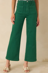 Right Where We Are Kelly Green Cotton High Waisted Wide Leg Jeans