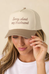 Sorry About My Husband Beige Embroidered Cotton Baseball Cap