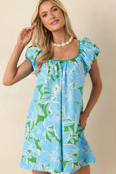 Look Who's Here Blue Floral Cotton Mini Dress