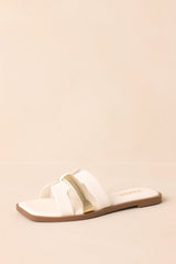 Starting The Day White Cut-Out Flat Slide Sandals