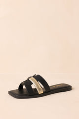 Starting The Day Black Cut-Out Flat Slide Sandals