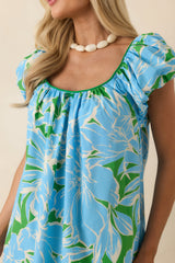 Look Who's Here Blue Floral Cotton Mini Dress
