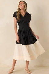 Stark Differences Black & Ivory Contrast Pleated Midi Dress