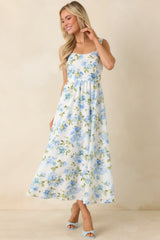 Timelessly True Blue & White Floral Eyelet Cotton Midi Dress