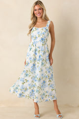 Timelessly True Blue & White Floral Eyelet Cotton Midi Dress