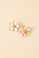 It's Giving Happy Pink & Yellow Metal Floral Oversized Stud Earrings