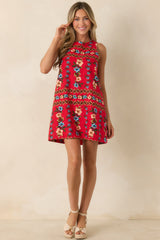 Living for the Moment Red Multi Linen Blend Floral Mini Dress
