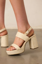 Nobody Else Natural & Gold Espadrille High Heel Platform Sandals