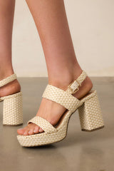 Nobody Else Natural & Gold Espadrille High Heel Platform Sandals