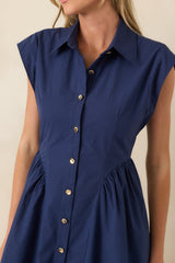 The Good Life Navy Cotton Button Front Midi Dress