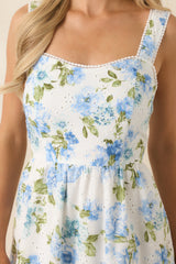 Timelessly True Blue & White Floral Eyelet Cotton Midi Dress