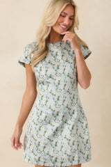 Petals on the Promenade Light Blue & White Floral Jacquard Mini Dress
