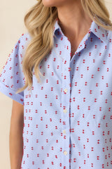 Prosperina Meg Blue Gingham Embroidered Top