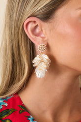 Waltz of the Flowers Gold Pearl Petal Drop Earrings