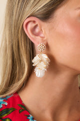 Waltz of the Flowers Gold Pearl Petal Drop Earrings