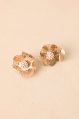 Tell Me Again Gold & Pearl Floral Statement Earrings