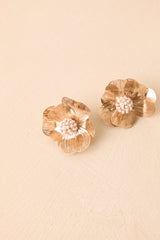 Tell Me Again Gold & Pearl Floral Statement Earrings