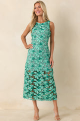 Unmistakably You Green Floral Lace Midi Dress